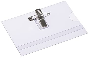EUROPEL Porta Badge 90×60mm – Clip coccodrillo + spilla di sicurezza + inserti vierges, PVC trasparente 0,3mm, confezione 24, per conferenza, ufficio e scuola