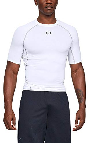 Under Armour UA HeatGear Short Sleeve, Compression Undershirt for Exercise, Men's Gym Top with HeatGear Fabric Men, White (White/Graphite (100)), L