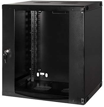 LogiLink Professional 19 Zoll Wandgehäuse mit 12 HE (Höheneinheit), Glastür mit Zylinderschloss, Flatpack, Farbe: Schwarz