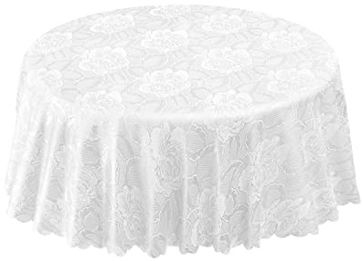 Emma Barclay Damask Rose – Jacquard bordsduk i vitt – 160 cm (63 tum) rund