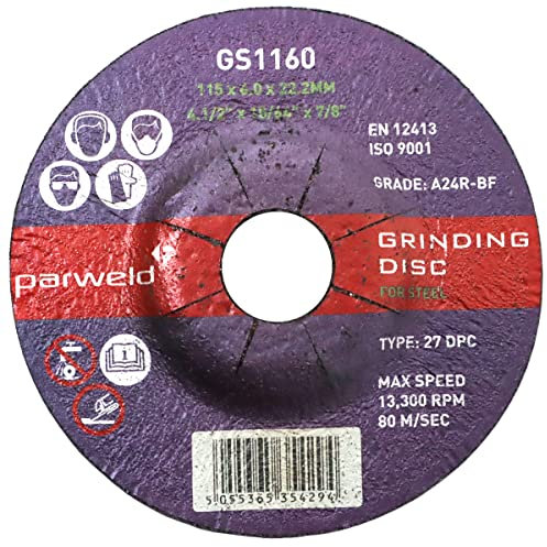 (PACK OF 5) Parweld 100mm Grinding discs for steel (100 x 6.0 x 16mm) 4