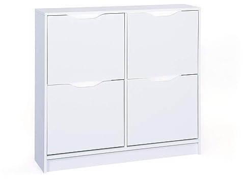 Inter Link – Schuhschrank – Schuhkipper – Schuhregal – Mit 4 Klapptüren – Mit praktischen Griffmulden – Melaminbeschichtet – Weiß – Westphalen SK4