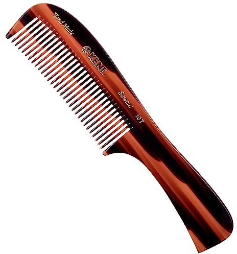 Kent 10T Large Handled Rake Comb 205mm - Wide-Tooth Detangling Comb for Women, Cellulose Acetate Handled for Wet or Dry Hair with Gentle Rounded Teeth