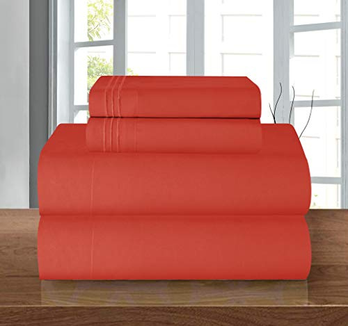 Elegant Comfort Luxury Soft 1500 Premier Egyptian 4-Piece Premium Hotel Quality Wrinkle Resistant Coziest Bedding Set, All Around Elastic Fitted Sheet, Deep Pocket up to 16inch, King, Rust