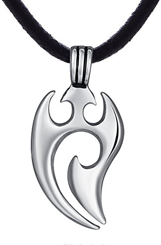 DonDon, collana da uomo in pelle, 50 cm, con ciondolo motivo tribale in acciaio inox, in sacchetto di velluto nero