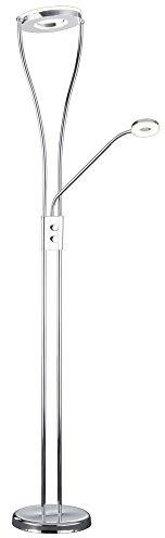 Reality Leuchten LED Stehleuchte Rennes R42412106, Metall Chrom, Kunststoff weiß, inkl. 18 Watt + 4 Watt LED, Dimmer, Fluter Chrom