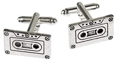 Miniblings Cinta de Cassette Gemelos Botones + Caja Mixtape DJ Music Band - joyería Gemelos Gemelos Botones de la Camisa de los Hombres de Que la Caja de Madera incluida