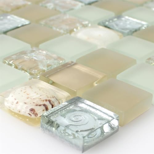 Glas Muschel Mosaikfliesen Silber Braun Beige Weiß Küche Duschwand Innen Byron
