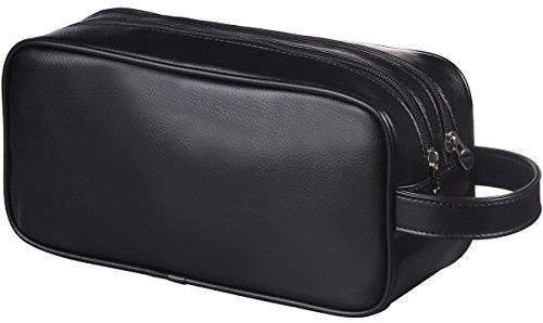 HappyDavid Soft PU Leather Zipped Travel Toiletry Bag Mens Ladies Supply Toiletry Bag Case(Black)