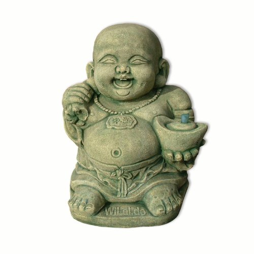 Wilai Steinfigur Lucky Buddha Springbrunnen grün
