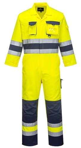Portwest TX55 Uomo Nantes Tuta da Lavoro Alta Visibilità Riflettente Tuta di Sicurezza Classe 3 Giallo/Navy, XXXL