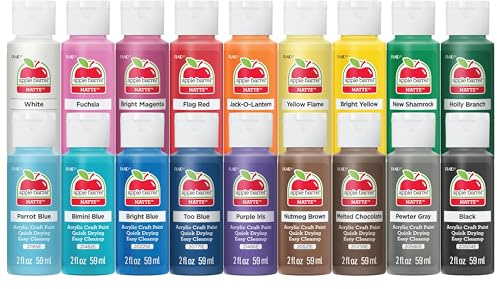 Apple Barrel Acrylic Craft Paint Set, Perfect for Arts & Crafts, 2 fl oz Each, 18 Assorted Matte Colors, 18 Count