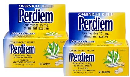 Perdiem Sennosides Stimulant Laxative Pills, Overnight Relief, 60-Count Bottles (Pack of 2) by Perdiem