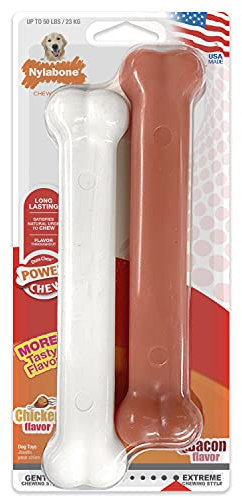 Nylabone 982904 Dura Power Chew, knochenförmig, Doppelpack mit Speck- und Hähnchengeschmack, für große Hunde (bis 23 kg), L
