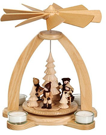 Volkskunstwerkstatt Unger Tischpyramide - Teelichtpyramide Winterkinder - Wintersport Echt Erzgebirge® #1841