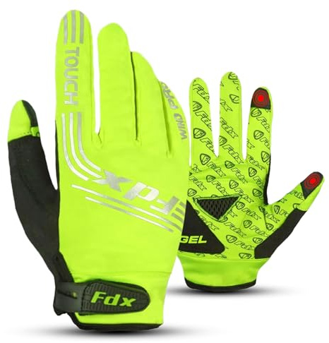 FDX Full Finger Winter Cycling Gloves, Thermal Warm, Water Resistant, Windproof, Anti-Shocking Gel Padded Palms, Touchscreen, Breathable, Anti-Slip Men Women, Racing, MTB, Riding, Running(Yellow L)