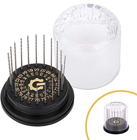 Gyros® HSS Wire Gauge Mini Twist Drill Bit Set |Includes 20 Micro High-Speed Steel Bit Sizes #60 to #80 | with Convenient Clear Dome Storage Case (45-22010)