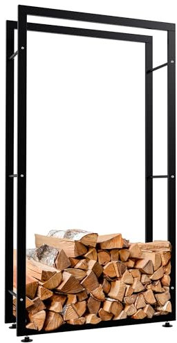 CLP Kaminholzständer Keri V2 I Aus Schwarzem Metall I Kaminholzregal Mit Bodenschonern I Stapelhilfe Für Brennholz, Farbe:schwarz, Größe:25x80x150 cm