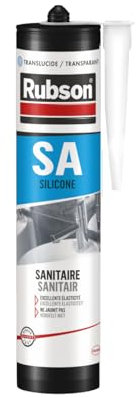 Rubson SA Mastic Sanitaire Translucide, Mastic silicone acétique contenant des antifongiques puissants, Joint sanitaire étanche pour tous matériaux émaillés, translucide, 300 ml