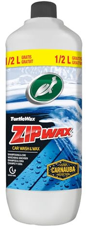 Turtle Wax 52880 Zip Wax Autoshampoo, 1 l – löst Flecken und hartnäckige Verschmutzungen ohne Nachspülen – Autowäsche mit Doppelwirkung und Carnauba-Autowachs
