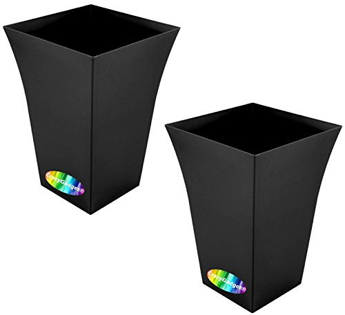 CrazyGadget Large Milano Tall Planter Square Plastic Garden Flower Plant Pot Gloss Finish - for Indoor and Ourdoor (Black, 2)