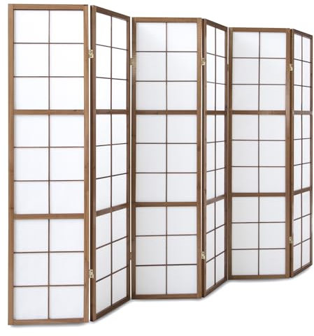 Homestyle4u 274, Paravent Raumteiler Innen 6 teilig Holz Braun Sichtschutz Trennwand Reispapier Weiß Shoji