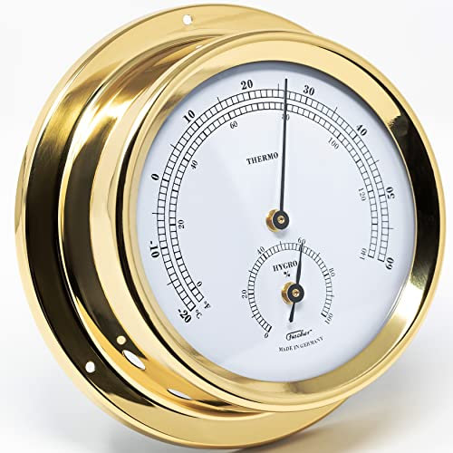 Fischer 1508TH-45 – maritimes Thermohygrometer - 125mm Hygrometer und Thermometer mit Messing-Gehäuse - Made in Germany