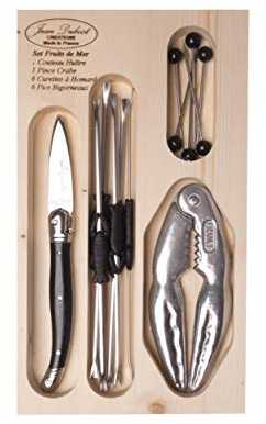Laguiole Jean Dubost 97916 Coffret Set Fruits de Mer Couteau Huître 6 Curettes Homards 6 Pics 1 Pince Crabe, Acier Inoxydable
