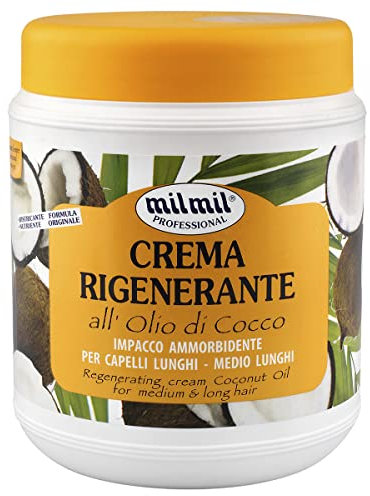 Milmil - Crema Rigenerante, All' Olio di Cocco, Impacco Ammorbidente Per Capelli Lunghi e Medio Lunghi - 1000 ml