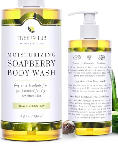 Tree To Tub Unscented Body Wash for Sensitive Skin & Dry Skin - Moisturizing pH Balanced Fragrance Free Body Wash, Hydrating Sulfate Free Body Soap for Women & Men w/Organic Shea Butter, Natural Aloe