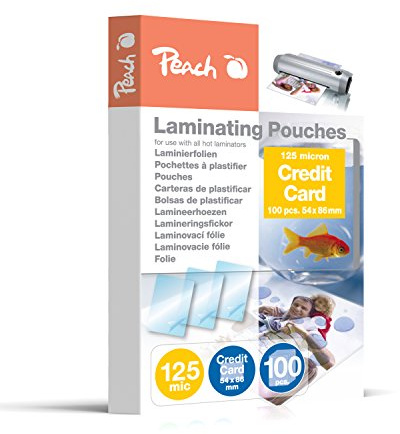 Peach Lamineringsfolier 54 x 86 mm kreditkort – 125 mic – 100 fickor – glänsande – kompatibel med laminatorer från alla varumärkestillverkare – PP525-07