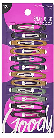 Goody Snap & Go Epoxy Contour Clips, 12 Count, Assorted Colors, Snap Clips, Suitable for All Hair Types, Pain-Free Hair Accessories for Women, Men, Boys and Girls, All Day Comfort