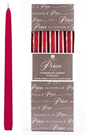 Price's Candles - 10 Venetian Wrapped Dinner Candles - Wine Red - 10 Pack - 7 Hour Burn Time - Unscented - Non-Drip - Solid Colour - Multi-Purpose