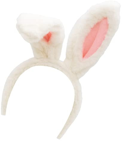 TRIXES White and Pink Bunny Headband - Rabbit Plush Ears - Fancy Dress Costume Accessory - Easter, Halloween, Christmas, Cosplay, Party, Hen Do