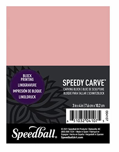 Speedball 3 x 4 Speedy-Carve Block Pink 6, For Block Printing, Stampers, Carving, Lino Blocks, Craft Art Tools For Tool Kit, Artists Supplies