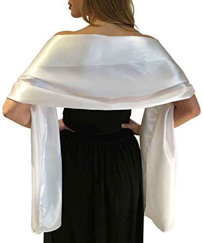 Central Chic Silky Satin Wedding Wrap Stole Shawl Pashmina Scarf For Brides Bridesmaids in Ivory White Black Blue Silver Gold Pink Grey Green