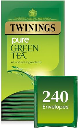 Twinings Pure Green Tea Bags, 12 Boxes of 20 Individually Wrapped Envelope Tea Bags, 240 in total.