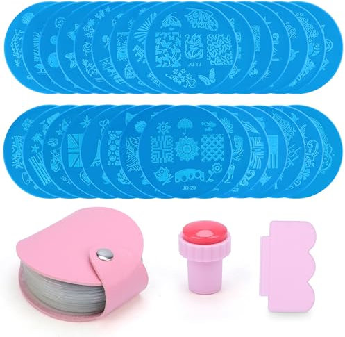Kurtzy Nagel Stempelset mit 30 Stempelschablonen Nageldesign – Maniküre Set Stempel Nageldesign & Scraper – Nagel Schablone Blumen, Muster, Schmetterling, Meerjungfrau, Tiere, Weihnachten, Geometrie