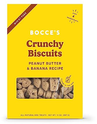 Bocce's Bakery Oven Baked PB & Banana Recipe Treats for Dogs, Wheat-Free Dog Treats, Made with Real Ingredients, Baked in The USA, Natural Peanut Butter & Banana Biscuits, 14 oz