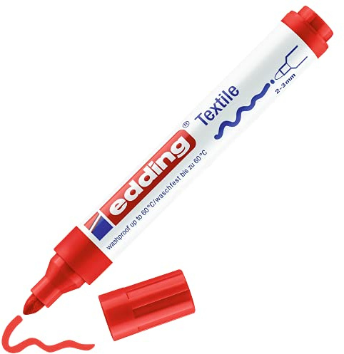edding 4500 Textilmarker - rot - 1 Stift - Rundspitze 2-3 mm - Textilstifte waschmaschinenfest (60 °C) zum Stoff bemalen - Stoffmalstift