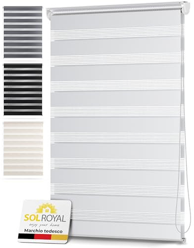 Sol Royal Zebra Blind 45x150cm SolDecor DL2 – Beaded Chain Double Blind – No Drill Day & Night Window Blind - Temporary Roller Blind – White