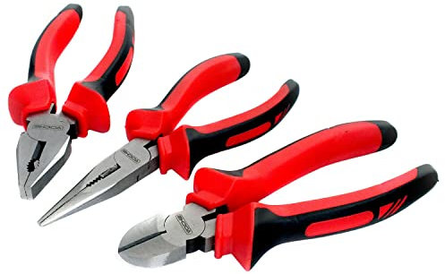 Voche 3 Piece Heavy Duty 6 (150mm) Pliers Set - Combination, Long Nose and Side Cutting Pliers