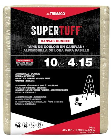 Trimaco SuperTuff 10 oz thick Heavyweight Canvas Drop Cloth, 4-feet x 15-feet,Tan