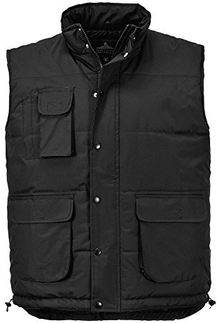 Portwest S415 Klassisk Väst Helt Fodrad och Vadderad Vattenavvisande Vinter | Svart, L, Ärmlös, 6 Fickor, Normal Passform, PVC-Belagd Polyester, Mobiltelefon och Pennficka, Justerbar Fåll, Vattentät