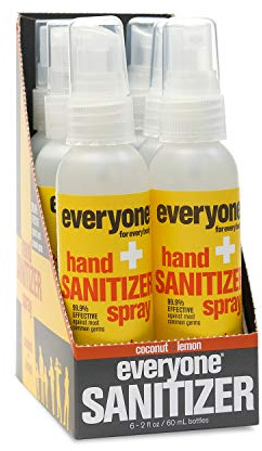 Everyone Hand Sanitizer Spray, 2 Fl Oz (Pack of 6), Coconut and Lemon, Made with Sugarcane Derived Alcohol with Essential Oils, 99% Effective Against Germs TSA friendly