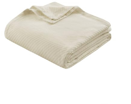 Madison Park Liquid Cotton - Manta de Lujo, Suave y acogedora, 100% algodón Hilado en Anillo para Cama, sofá o sofá, tamaño King, Color Marfil