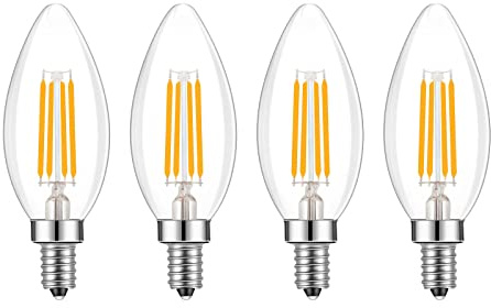 Lamsky E14 Base LED Filament Candle Shape Light Bulb,E14 European Base Bulb,Warm White 2700K 400LM 40W Equivalent,C35 Clear Glass Torpedo Shape Bullet Top,No-Dimmable (4-Pack)