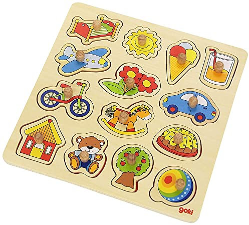 Goki 57576 - Steckpuzzle - Schaukelpferd, Ball