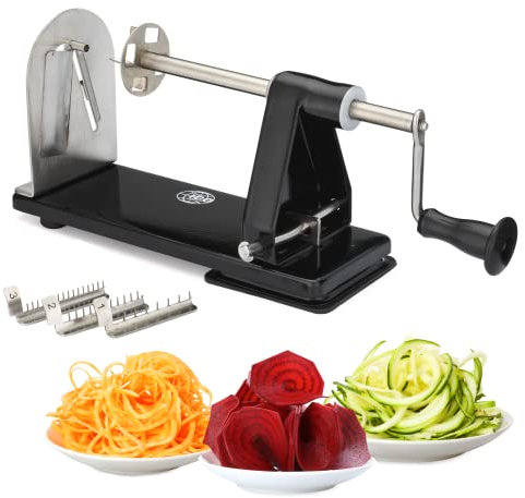 ICO Premium Spiralizer for Vegetables with 3 Interchangeable Blades & Built-in Ribbon Blade - Professional Spiralizer with Stainless Steel Design, Strong Suction Base & Non-Slip Technology