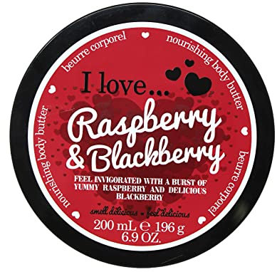 I Love Raspberry & Blackberry Body Butter, Made With 87% Naturally Derived Ingredients Including Shea Butter & Coconut Oil For Soft & Hydrated Skin, Moisturising & Lightly Scented, Contains Natural Fruit Extracts, Vegan-Friendly - 200ml